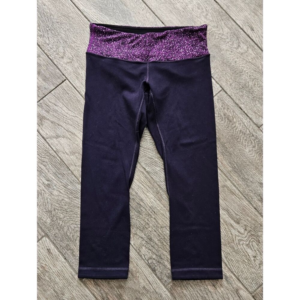 Lululemon Wunder Under Crop III Reversible Leggings Black and Purple Size 6